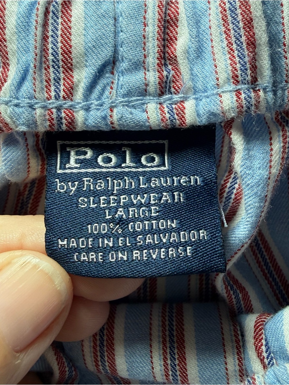 Polo Ralph Lauren Pajama Pants Mens Large Red Blue Stripe Cotton Sleep Lounge - Picture 6 of 10